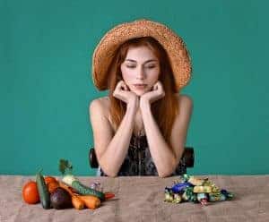 elección de dulces o verduras
