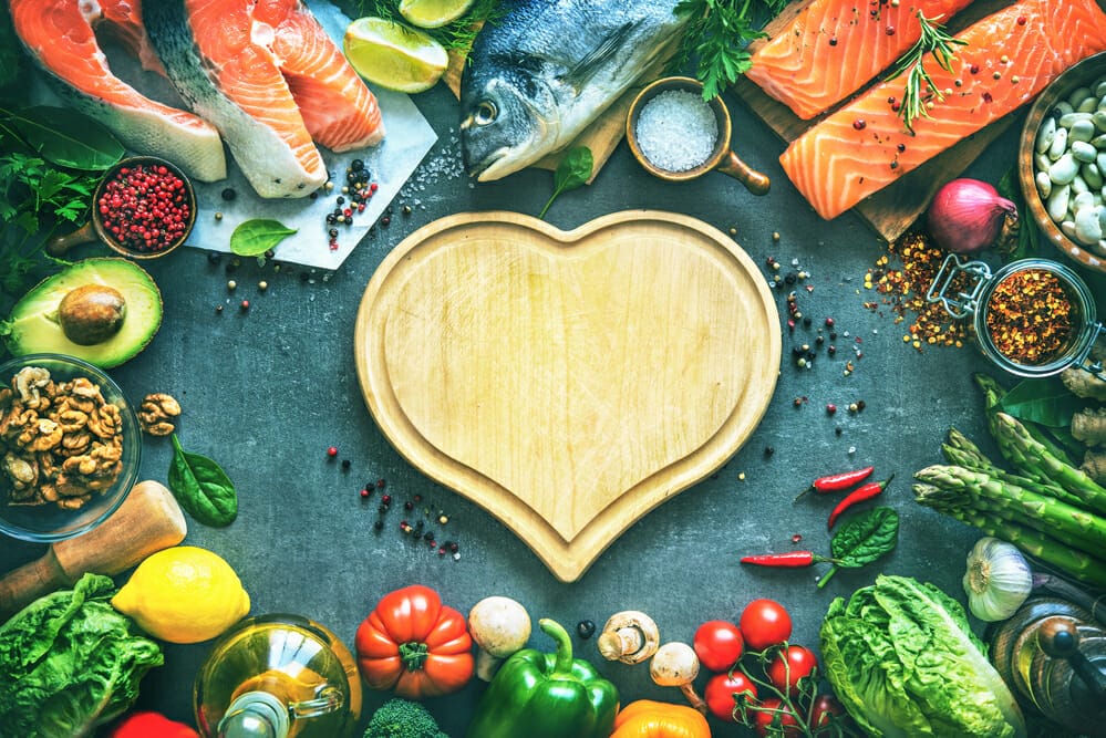  Tabla de cortar en forma de corazón, alimentos sanos por todas partes