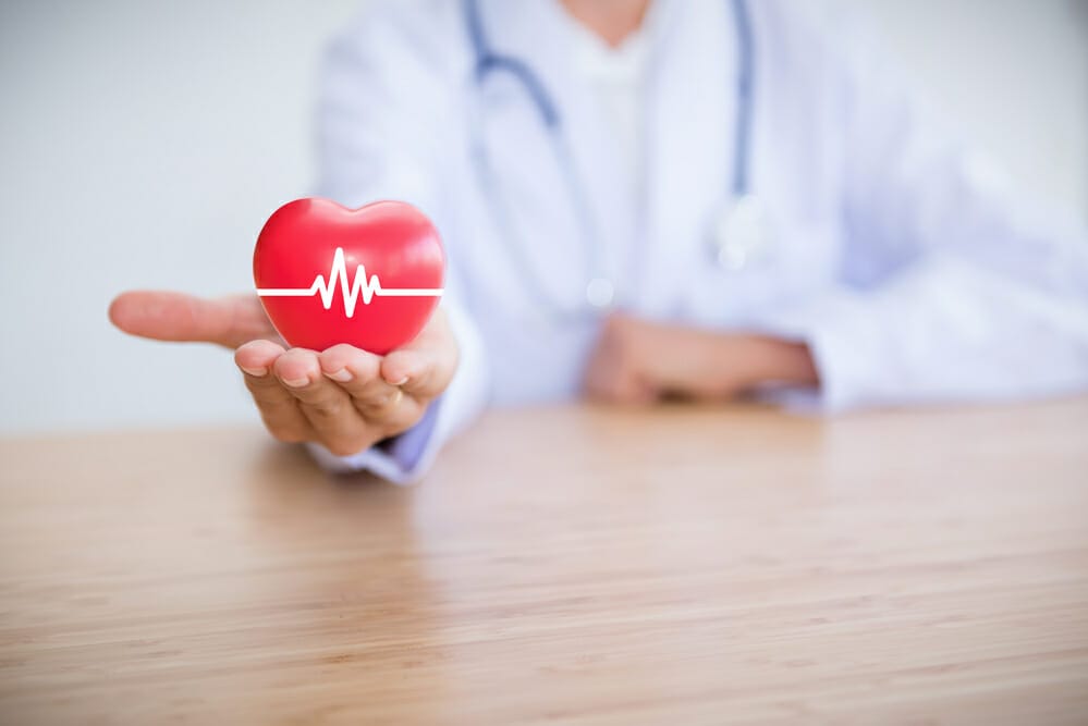  el médico sostiene una réplica de corazón